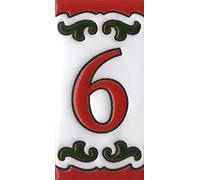 Spanish 7.5cm x 3.7cm Daniela-6 Red & Green Hand-painted Ceramic Number Tile (6)