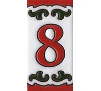 Spanish 7.5cm x 3.7cm Daniela-6 Red & Green Hand-painted Ceramic Number Tile (8)