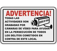 Spanish Activities Recorded On Video Tape Warning Metal Sign Tin Signs Aluminum Sign for Outdoors Use Yard Farm Fence Home Wall Decor 12x16 inch