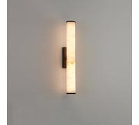Spanish Alabaster Wall Sconce, Natural Marble Cylinder Wall Light with Copper Base, Modern Nordic Indoor Vanity Wall Lamp for Bedroom, Living Room, Hallway (Medium)