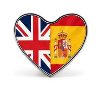 Spanish And British Flags Heart Badge Pin Metal Reel Pins Memorial Brooch Button Lapel Pins for Backpack Wedding
