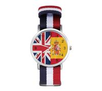 Spanish and British Flags Wrist Watches for Men Women Casual Braided Strap Easy Reader for Work Workout