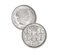 Spanish Antique Coin, ES Old Coins for Collectors, Spain Ancient Escudo Gold Coins Collection, Columnario Pillar Dollars Silver Coin Set, European Souvenirs (Isabel II Madrid 20 R 1859)