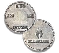 Spanish Antique Coin, ES Old Coins for Collectors, Spain Ancient Escudo Gold Coins Collection, Columnario Pillar Dollars Silver Coin Set, European Souvenirs (1821 Fernando VII 30 Sous)