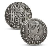 Spanish Antique Coin, ES Old Coins for Collectors, Spain Ancient Escudo Gold Coins Collection, Columnario Pillar Dollars Silver Coin Set, European Souvenirs (1813 Fernando VII 8 R)