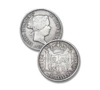 Spanish Antique Coin, ES Old Coins for Collectors, Spain Ancient Escudo Gold Coins Collection, Columnario Pillar Dollars Silver Coin Set, European Souvenirs (Isabel II Madrid 10 R 1859)