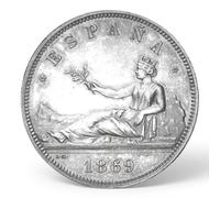 Spanish Antique Coin, ES Old Coins for Collectors, Spain Ancient Escudo Gold Coins Collection, Columnario Pillar Dollars Silver Coin Set, European Souvenirs (1869 5 Pesetas)