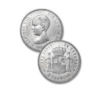 Spanish Antique Coin, ES Old Coins for Collectors, Spain Ancient Escudo Gold Coins Collection, Columnario Pillar Dollars Silver Coin Set, European Souvenirs (Alfonso XIII 5 Pesetas 1890)