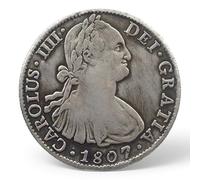 Spanish Antique Coin, ES Old Coins for Collectors, Spain Ancient Escudo Gold Coins Collection, Columnario Pillar Dollars Silver Coin Set, European Souvenirs (1807 Carlos III 8 R)