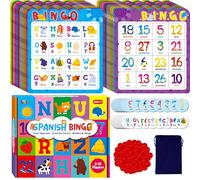 Spanish Bingo Game, 12 Bingo Board Spanish Letters, Numbers & Words Vocabulary Game, Early Educational Toys for Spanish Learning - Ages 4 and up, Perfect for Classroom & At Home (Up to 12 Players)