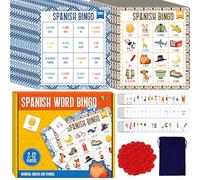 Spanish Bingo Game, 12 Bingo Board Spanish Vocabulary Game Bilingual Word Bingo Game Educational Toys for Spanish Learning - Ages 5 and up (Up to 12 Players)