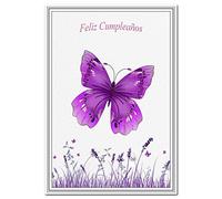 Spanish Birthday Cards - Feliz Cumpleaños - Happy Birthday Greeting in Spanish language - Butterfly design - Unusual Creative Wishes - Blank inside to write own message