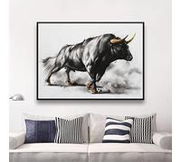 Spanish Black Bull Canvas Painting Bullfight Poster Bull Painting Animal Posters and Prints Wall Art for Home Decor 80x100cm(31x43in) Frameless