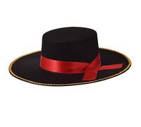 Spanish Bull Fight Hat Matador Costume Black and Red Sombrero Hat for Women Men (Black with gold trim)