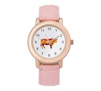 Spanish Bullfighting Women's Leather Watch Easy Reader Minimalist Wristwatch Pink Rose Gold Strap Watches