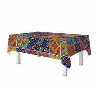 Spanish Cerami Pink Orange Blue Arabesque Barcelona Classic Flower Table Cover Washable Dining Table Cover Dust-Proof Tablecloths For Banquet Party 137X183Cm