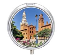 Spanish Cities Pill Box Round Portable Small Pill Case Waterproof Travel Pill Box Organizer for Pocket Purse and Daily Convenience