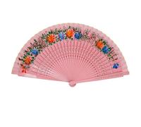 Spanish Classical Double Sided Painted Wooden Fan, Dance Hollowed Out Folding Fan, Double Sided Painted Decoration Crafts(Pink)