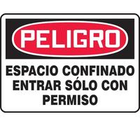 Spanish Confined Space - Enter By Permit Only OSHA Danger Sign, Aluminum 7" x 10", Made in USA - AccuformNMC, SHMCSP133VA