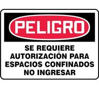 Spanish Confined Space - Permit Required - Do Not Enter OSHA Danger Sign, Aluminum 10" x 14", Made in USA - AccuformNMC, SHMCSP026VA