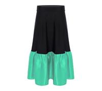 Spanish Dresses Kids Girls Flamenco Dance Skirts High Waist Swing Long Bull Dancing Dress Mexico Folklorico Performance Costume(Green,14)