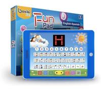 Spanish-English Tablet Bilingual Educational Toy with LCD Screen Display by Boxiki Kids. Touch-and-Teach Pad for Kids Learning Spanish and English. ABC Games, Spelling, “Where Is?” Games, Fun Melodies