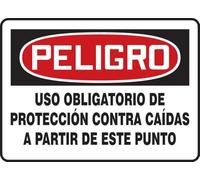 Spanish Fall Protection Required Beyond This Point OSHA Danger Sign, Plastic 7" x 10", Made in USA - AccuformNMC, SHMFPR104VP