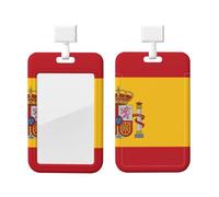 Spanish Flag Id Badge Holder with Lanyard-Vertical Card Protector Clear Abs Hard Shell, Retractable Reel for Work Office
