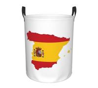 Spanish Flag Map Clothes Bin With Carrying Handles, Circular Foldable Laundry Hamper, Storage Basket For Home