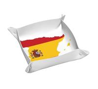 Spanish Flag Map Print Leather Valet Tray For Women,Travel Organizer, Trinket Jewelry Cosmetic Organizer Tray