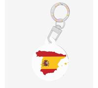 Spanish Flag Map Print Round Acrylic Pet Tag, Dog Neck Pendant Tags for Pets Circular Dog Cat Collar Name Tags