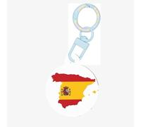 Spanish Flag Map Print Round Acrylic Pet Tag, Dog Neck Pendant Tags for Pets Circular Dog Cat Collar Name Tags