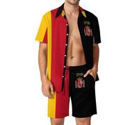 Spanish Flag Men's Hawaiian Set 2 Piece Outfits Button Down Shirts And Shorts with Pocket XL