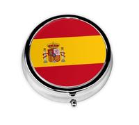 Spanish Flag Metal Iron Electroplating, Round Pill Box, 2.0x2.0x0.7 inches, with 3 Plastic compartments