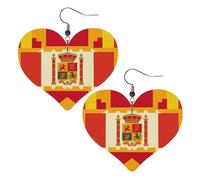 Spanish flag pattern Leather Earrings for Women Heart Earring Lightweight Dangle Earrings Jewelry Gifts, One Size, No Gemstone