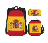 Spanish Flag Print 3-in-1 Fashion Waterproof Oxford Backpack Set Lunch Bag | Stationery Bag Combo