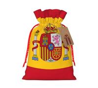 Spanish Flag Print Christmas Burlap Gift Bag With Drawstring, Present Small Favor Pouch For Birthday Parties-S Size