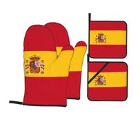 Spanish Flag Print Heat-Resistant Waterproof Oven Kitchen Gloves Microwaving Cooking 4-Piece Set