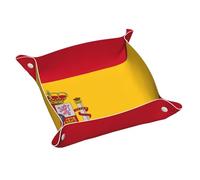 Spanish Flag Print Leather Valet Tray For Women,Travel Organizer, Trinket Jewelry Cosmetic Organizer Tray