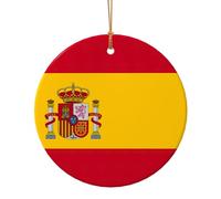 Spanish Flag Print Round Flat Hanging Ornaments for Christmas Winter New Year Party Hanging Decorations