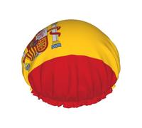 Spanish flag Print Shower Cap - Double Layer Breathable, Adjustable Elastic Strap, Durable Hotel Travel Essentials