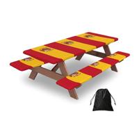 Spanish Flag Print Waterproof Picnic Table Cover With Bench Cover Set Of 3 Elastic Edge Durable Outdoor Tablecloth