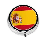 Spanish Flag Round Mini Pill Box: 3-Compartment Portable Metal Pill Organizer with Snap Closure, Ideal for Daily Travel Use