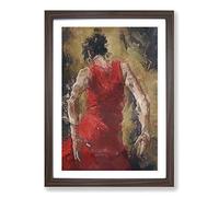 Spanish Flamenco Dancer in Abstract Framed Wall Art Print A2 Walnut