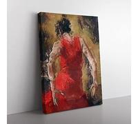 Spanish Flamenco Dancer In Abstract Modern Canvas Wall Art Print Ready to Hang, Framed Picture for Living Room Bedroom Home Office Décor, 60x40 cm (24x16 Inch)