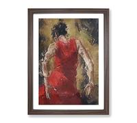 Spanish Flamenco Dancer In Abstract Modern Framed Wall Art Print, Ready to Hang Picture for Living Room Bedroom Home Office Décor, Walnut A4 (34 x 25 cm)
