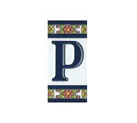 Spanish Floral Designed Ceramic Letter Tiles House Number Tiles and Frames (Letter P)