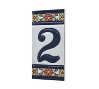 Spanish Floral Designed Ceramic Letter Tiles House Number Tiles and Frames (Number 2)