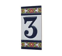Spanish Floral Designed Ceramic Letter Tiles House Number Tiles and Frames (Number 3)