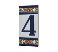 Spanish Floral Designed Ceramic Letter Tiles House Number Tiles and Frames (Number 4)